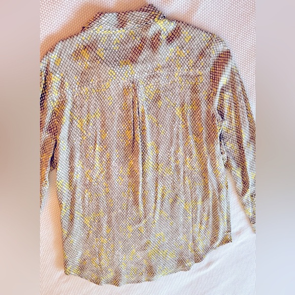 EQUIPMENT Grey & Yellow Button Up Shirt Geometric Snakeskin Blouse Silky Top - Picture 12 of 16